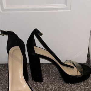 Black suede platform heels